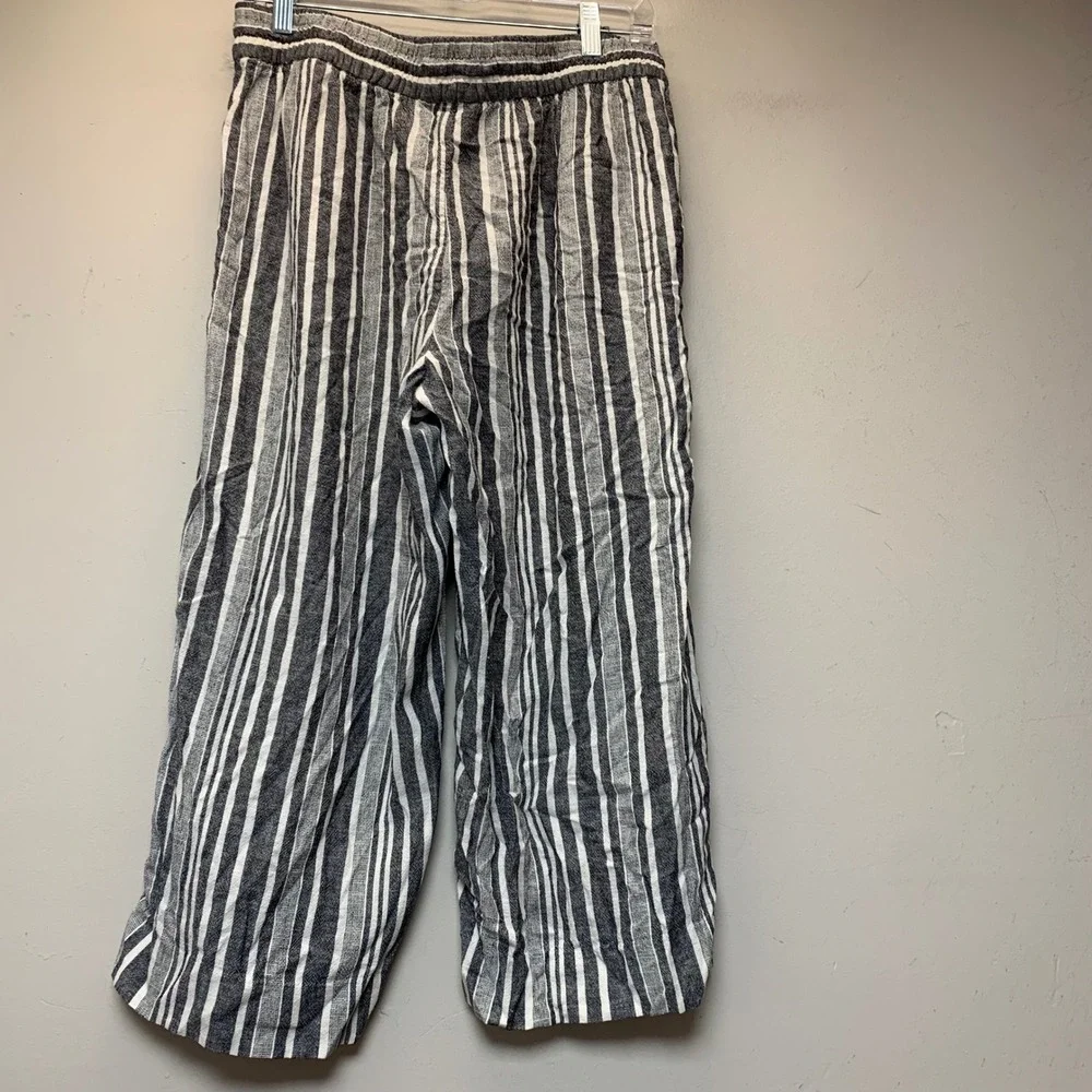 Banana Republic Wide Leg Crop Pants Women M Navy White Excellent Striped Linen